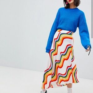House of Holland Colorful Wave Pattern MIDI Skirt
